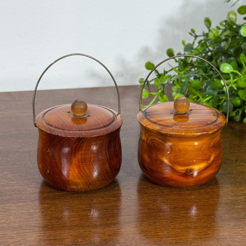 Vintage Wooden Dutch Oven Pots Salt and Pepper Shakers Wood Small New York